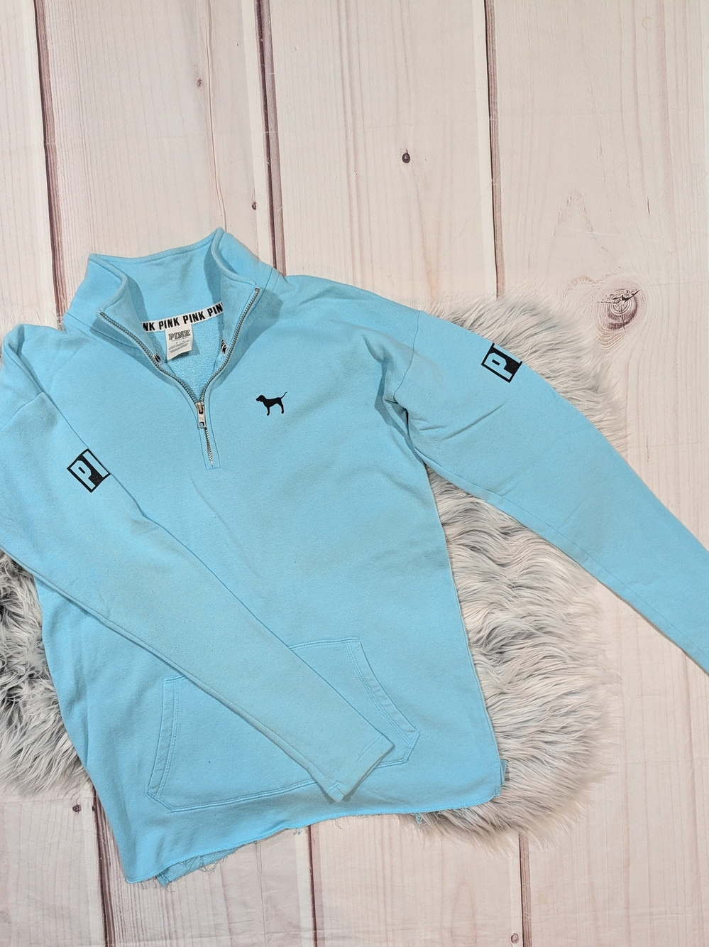 PINK Victoria's Secret Light Blue Quarter-Zip Pullover